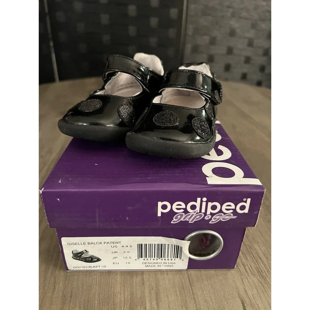 Pediped Toddler Girls Giselle Black Patent‎ Leather Shoes w/ Box Sz 4/4.5 VGC!